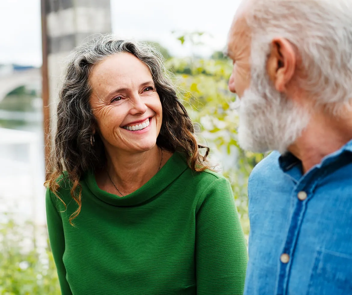 Senior woman and man hanging out